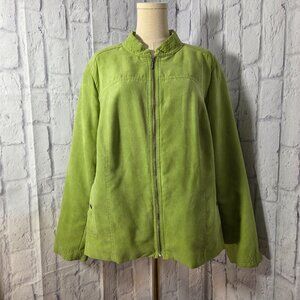 Studio Works 24W Bright Spring Green Faux Suede Lined Full Zip Jacket